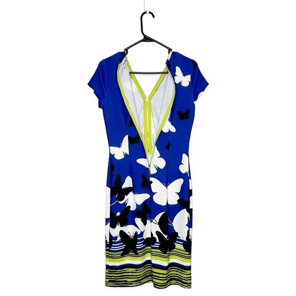 Joseph Ribkoff Butterfly Sheath Midi Dress Women's Blue Size 6 - Picture 3 of 6